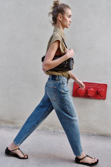 Zara Z1975 CROPPED MID-RISE JEANS - Blue