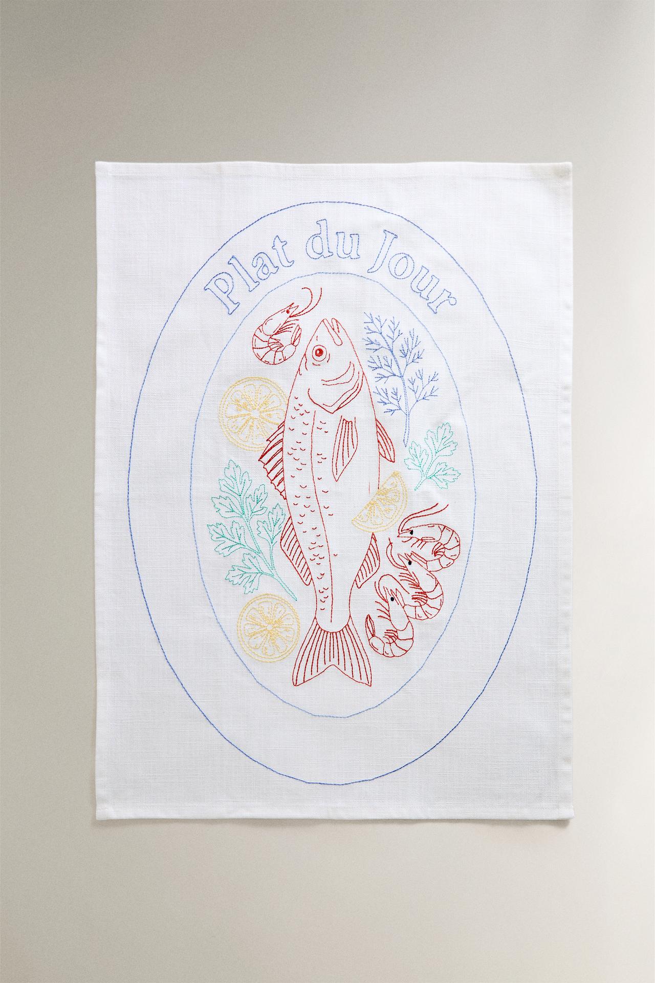 FISH PRINT TEA TOWEL — White