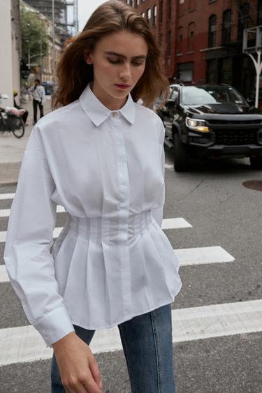 CAMISA DE POPELÍN AMB PLECS - Blanc de Zara