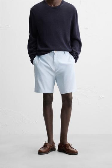 Zara 棉麻百慕達短褲 - 天藍色