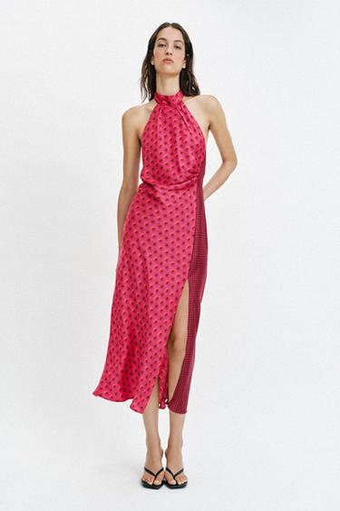 ROBE MI-LONGUE COL HALTER - Fuchsia de Zara