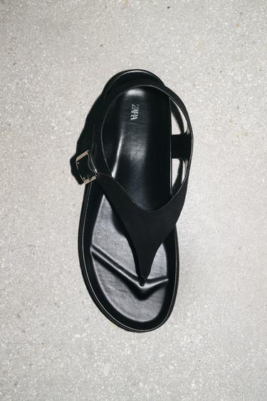 FLAT SUEDE SANDALS - Black by Zara - Image 1