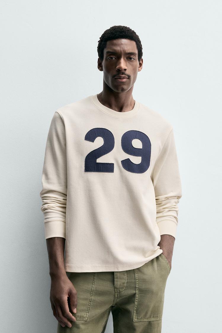 ZARA NUMBER WAFFLE-KNIT T-SHIRT