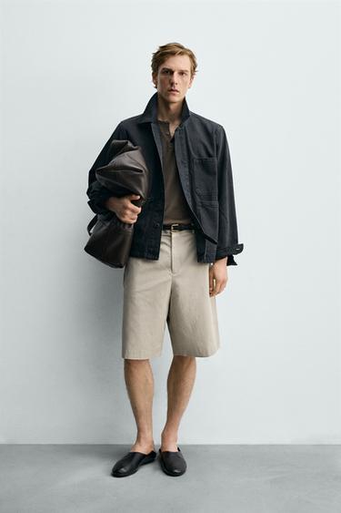 Zara RELAXED FIT LINEN COTTON BLEND SHORTS - Mink - Image 0