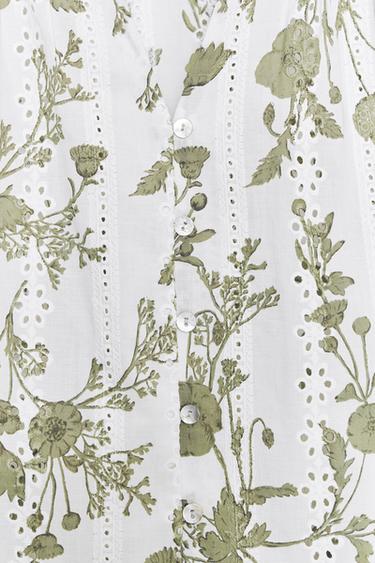 TOP IMPRIMÉ BRODERIES AJOURÉES - écru/vert kaki de Zara - Image 6
