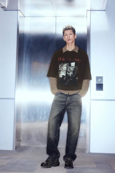 WASHED PRINTED KNIT T-SHIRT - Black by Zara