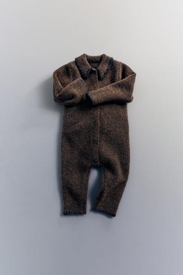 KNIT JUMPSUIT WITH CONTRAST DETAILS - Brown by Zara
