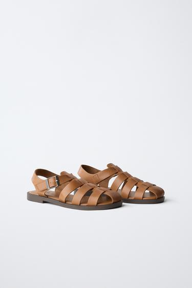 SANDALES STYLE PLAGE EN CUIR - Marron de Zara - Image 1