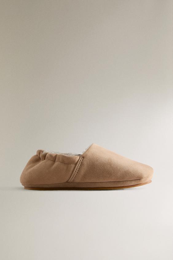 Zara WARM LEATHER Kids SLIPPERS - Brown - Image 0