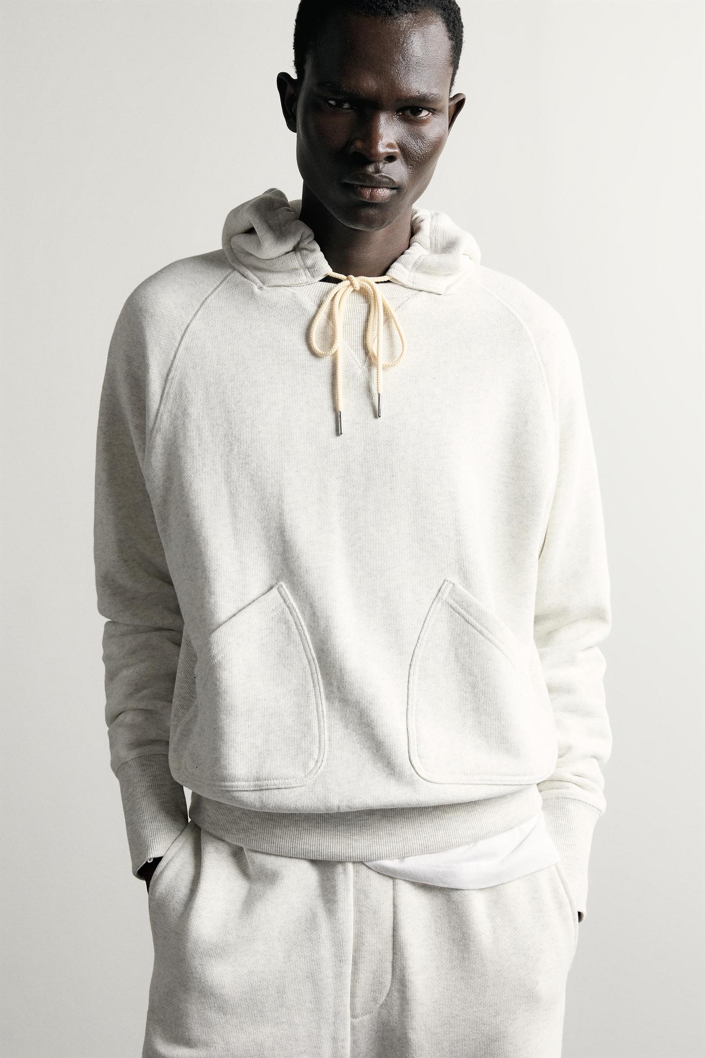Мужское худи Zara Relaxed Fit, цвет: Светлый серый — фото 5