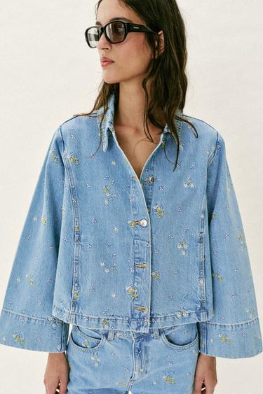 JEANSJACKE Z1975 MIT BLUMENSTICKEREI - Mittelblau von Zara