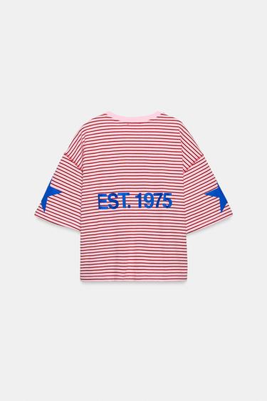 OVERSIZE STRIPED T-SHIRT WITH STAR TEXT - Pink by Zara - Image 5