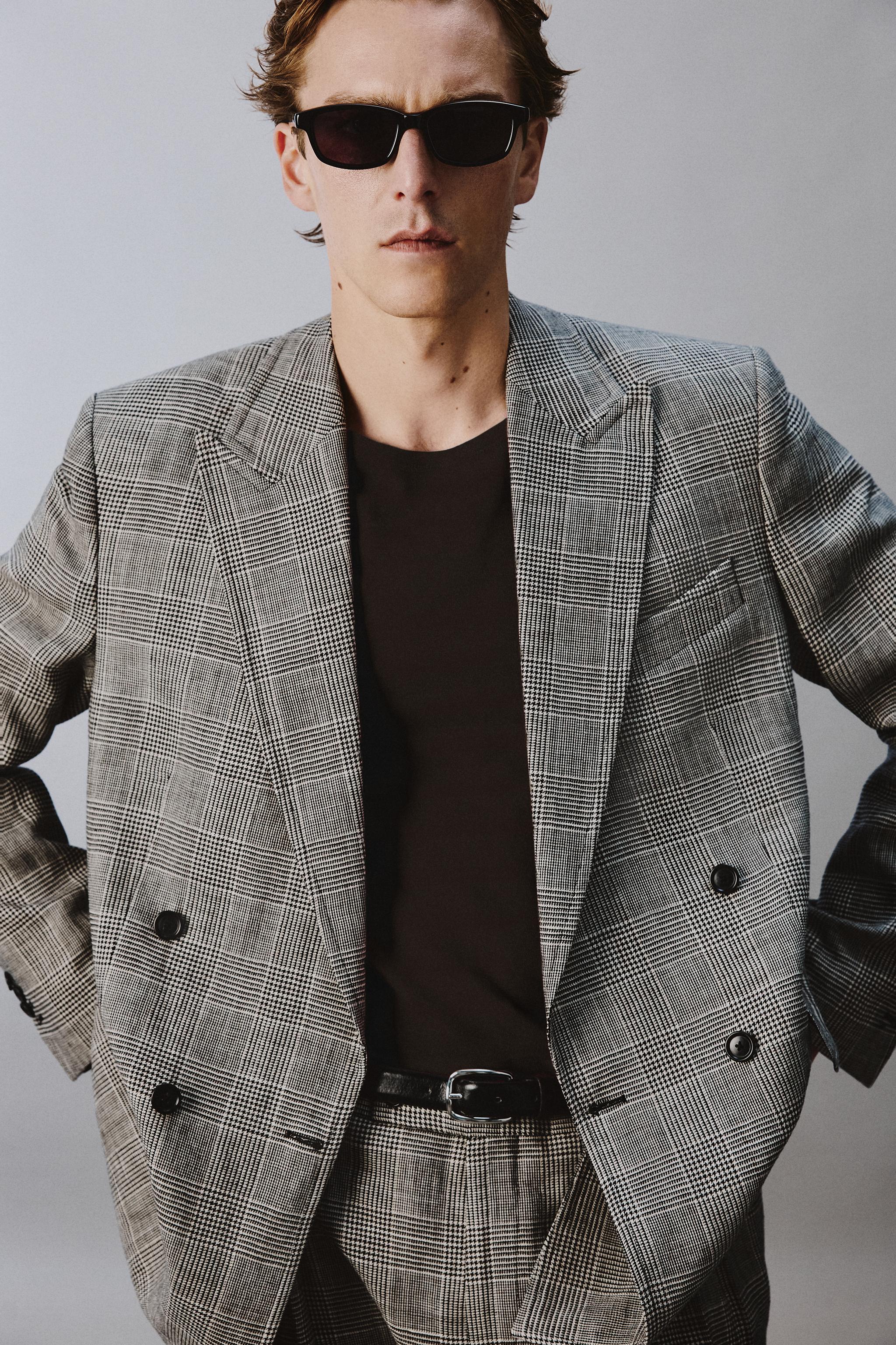 VESTE CROISÉE COSTUME CARREAUX LAINE - LIN AARON LEVINE X ZARA