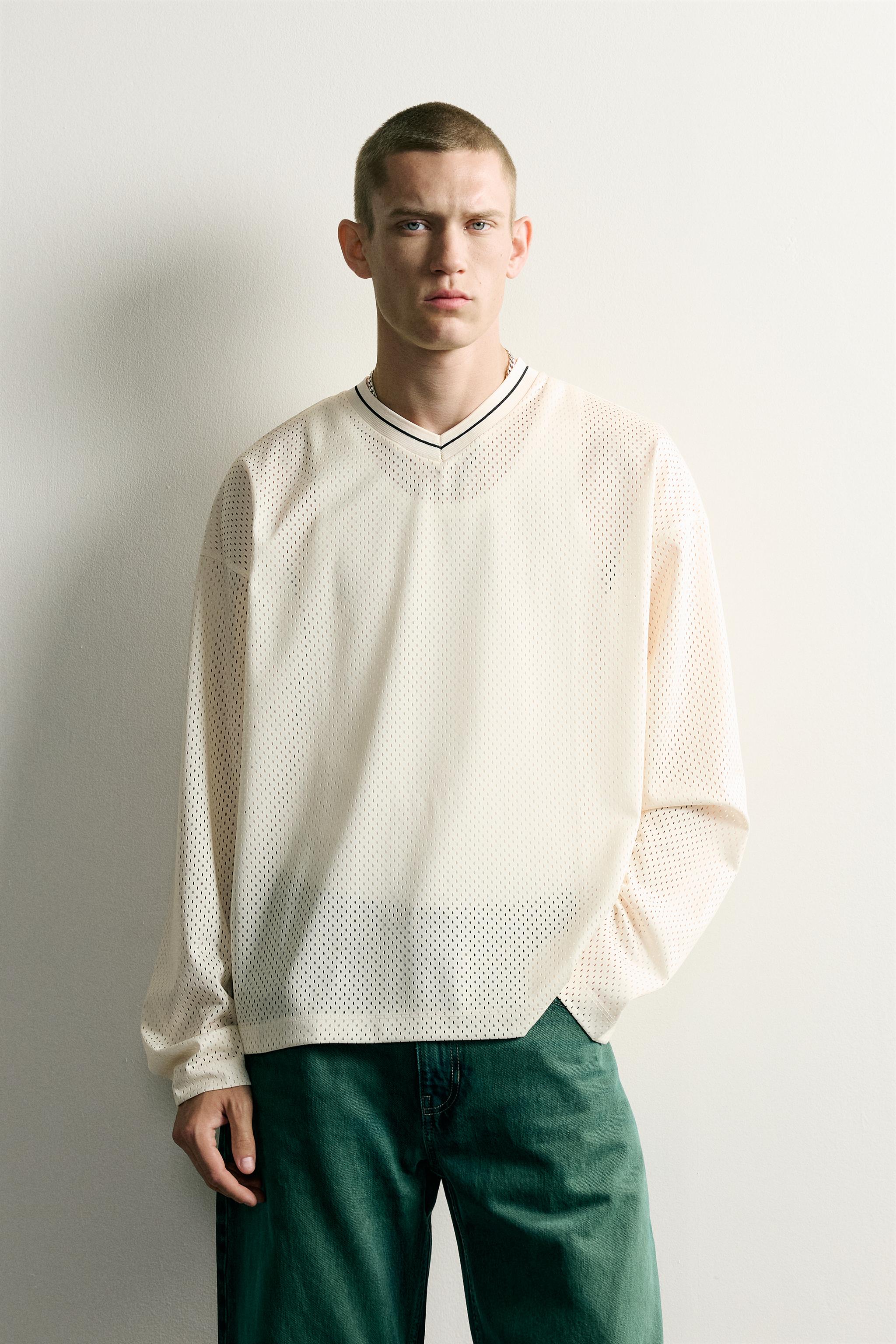 Zara RELAXED FIT AĞ DOKULU T-SHIRT görsel 2