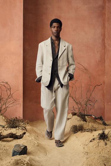RELAXED FIT COTTON/LINEN SUIT BLAZER - Sand by Zara