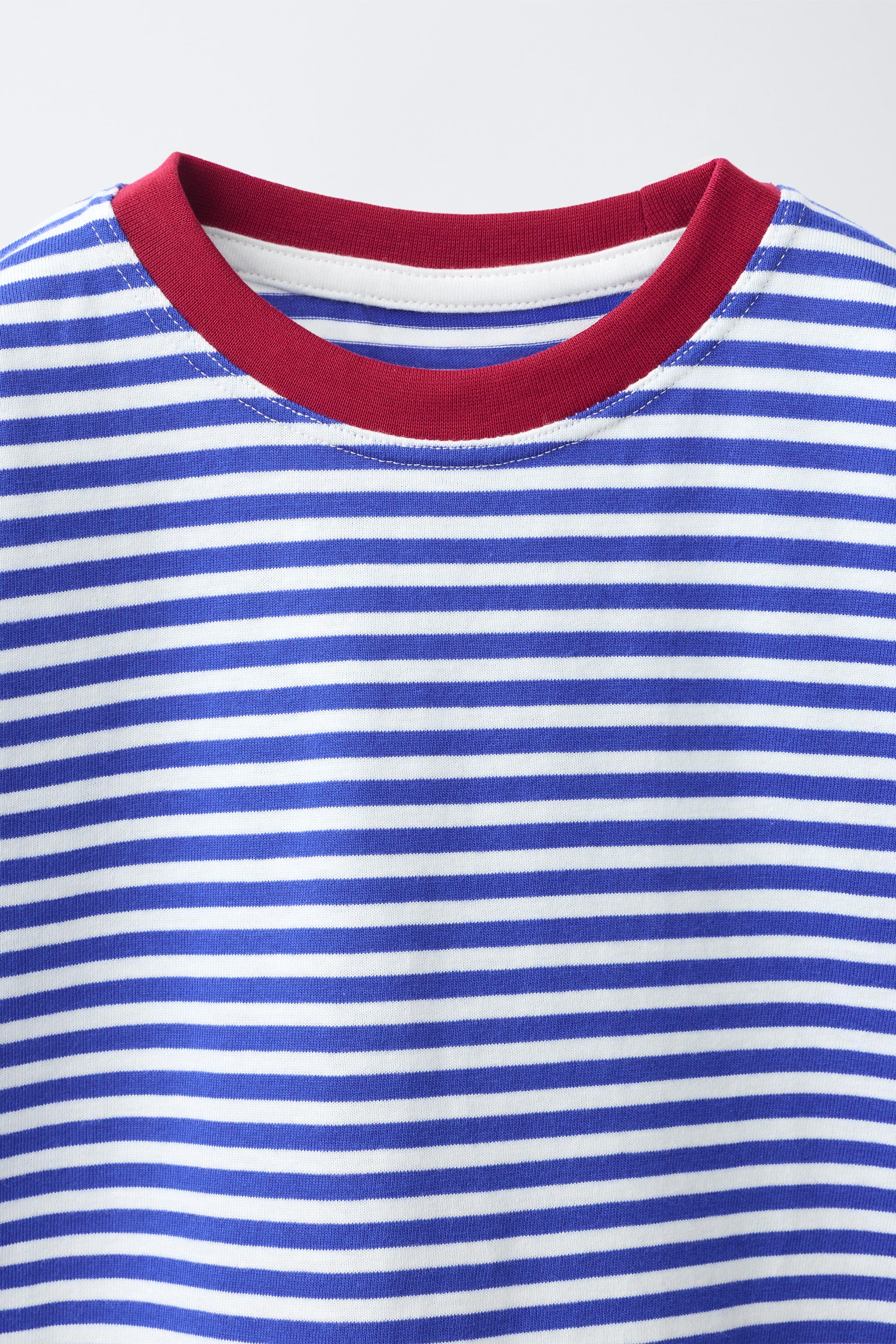 STRIPED CONTRAST COLLAR T-SHIRT