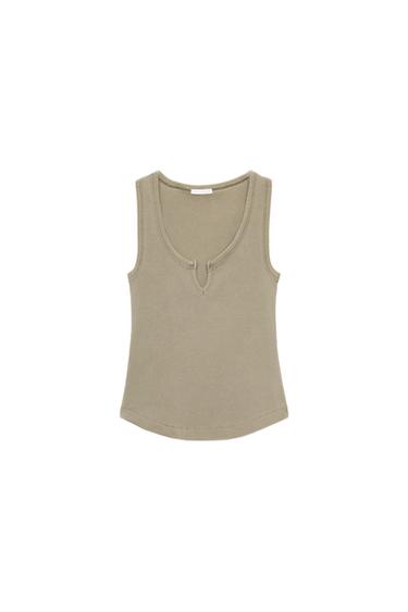 Zara WASHED EFFECT RUSTIC TOP - Dark beige