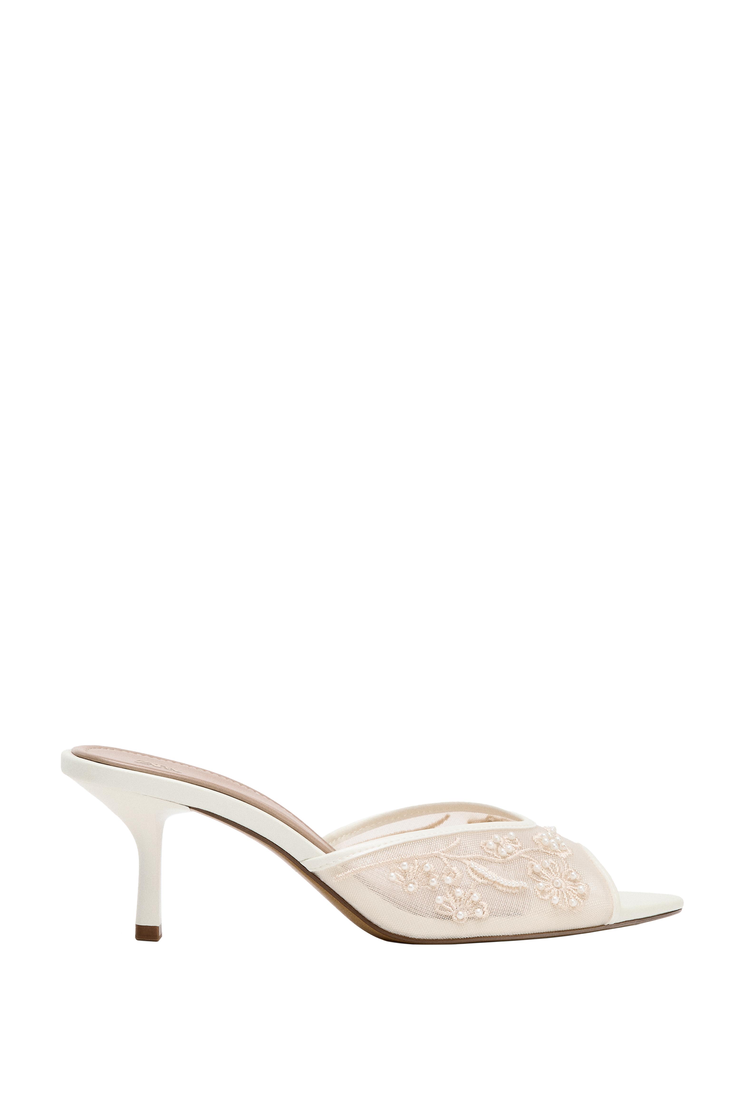 MESH PEARL EMBROIDERED SANDALS - White | ZARA United States