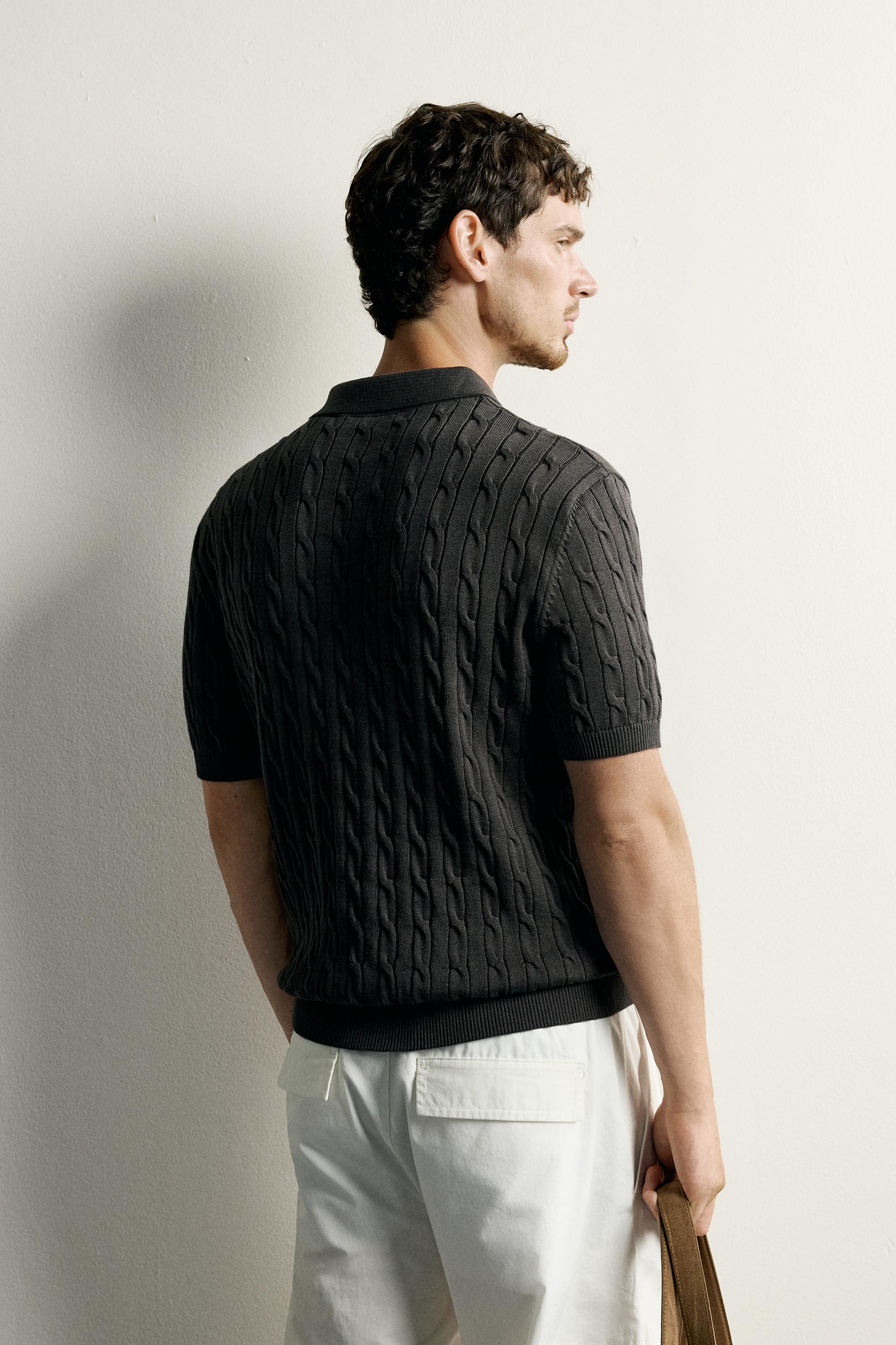 Мужские рубашки Zara CABLE KNIT POLO SHIRT — фото 3