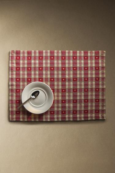 TOVAGLIETTA AMERICANA IN COTONE A QUADRI E CUORI NATALIZIA (SET DA 2) - Rosso di Zara