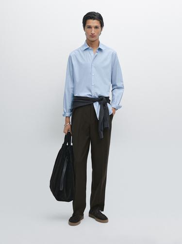 Zara Regular-fit 100% cotton shirt - Sky blue - Image 0