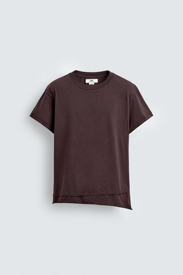 CAMISETA ACABADO IRREGULAR - Granate de Zara