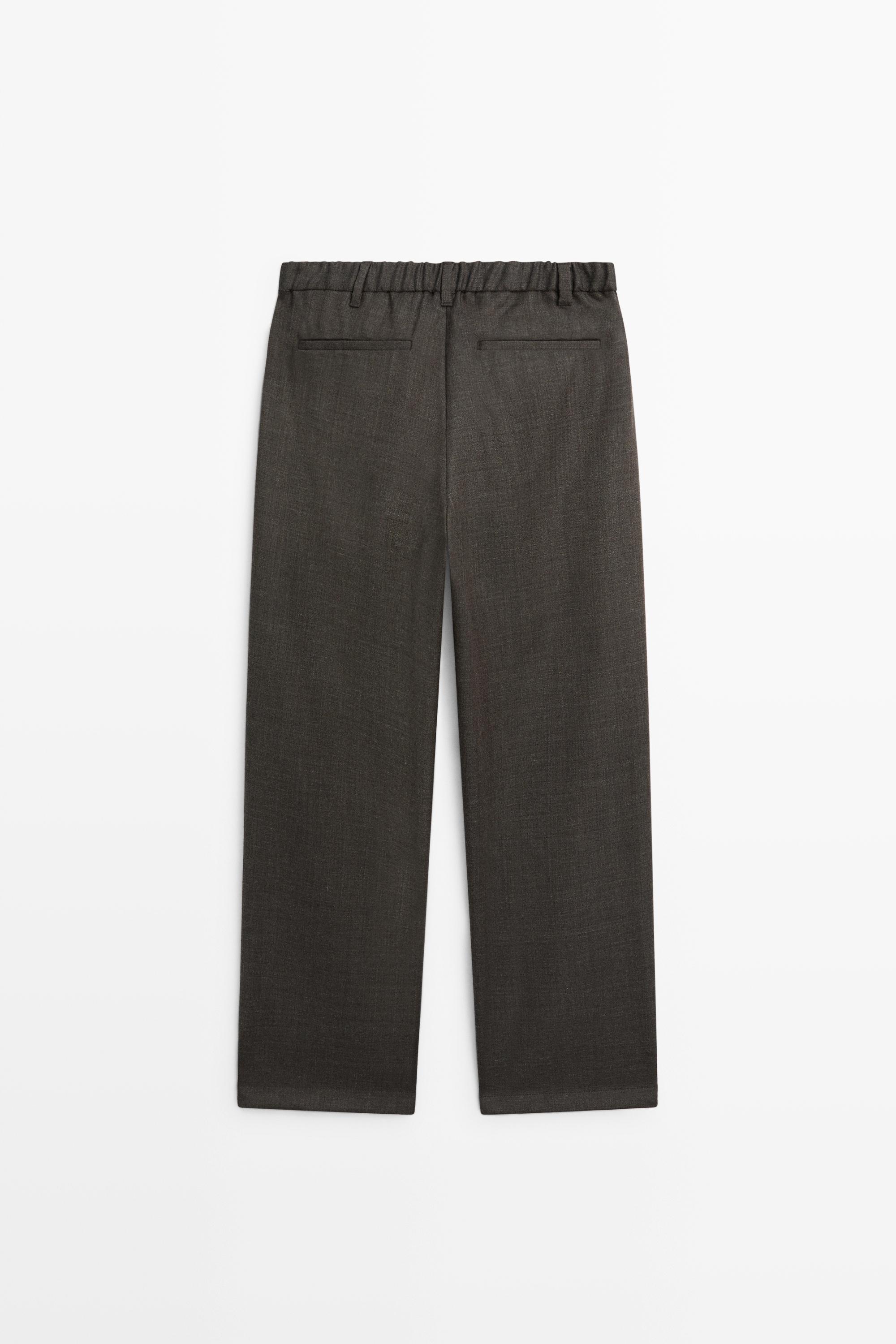 Relaxed fit 100% wool pants with elastic waistband