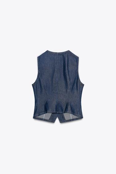 Z1975 DENIM WAISTCOAT WITH GOLD BUTTON - Blue by Zara - Image 4