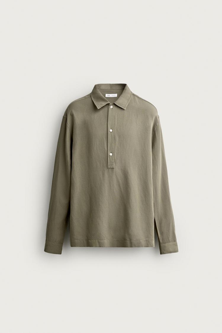 VISCOSE/LINEN REGULAR FIT POLO SHIRT