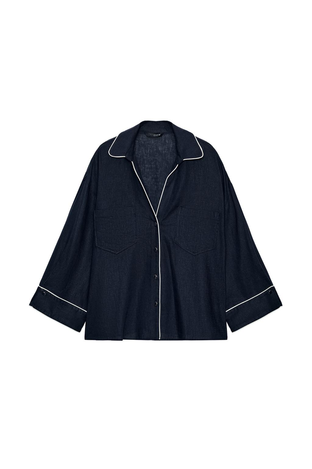 LINEN BLEND SHIRT WITH CONTRAST PIPING - image 3