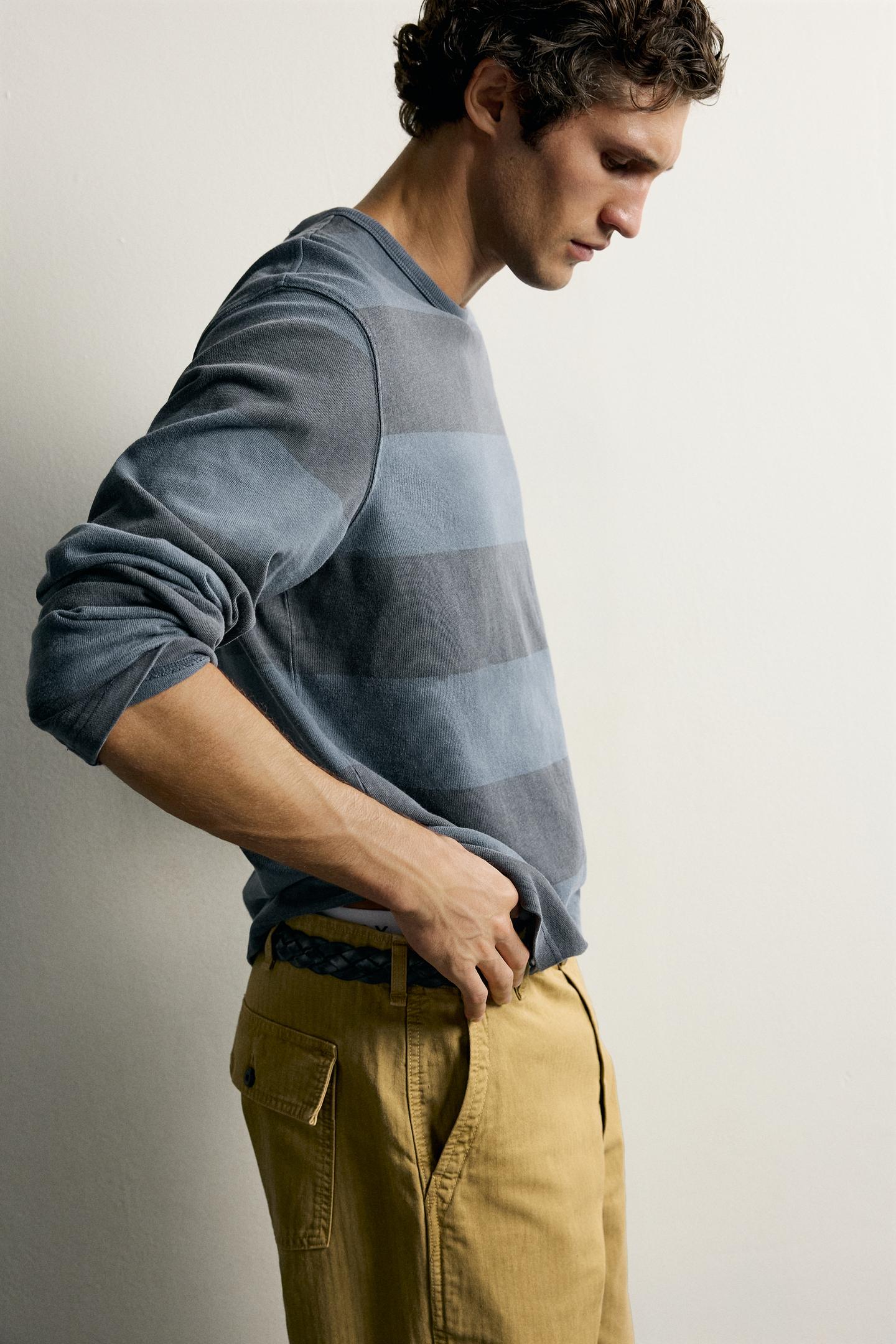 Мужская футболка Zara Washed Striped, цвет: Выцветший тёмно-синий — фото 6