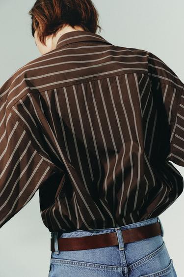 РУБАШКА OVERSIZE ИЗ ТЕКУЧЕЙ ТКАНИ — ТЕМНО-КОРИЧНЕВЫЙ от Zara