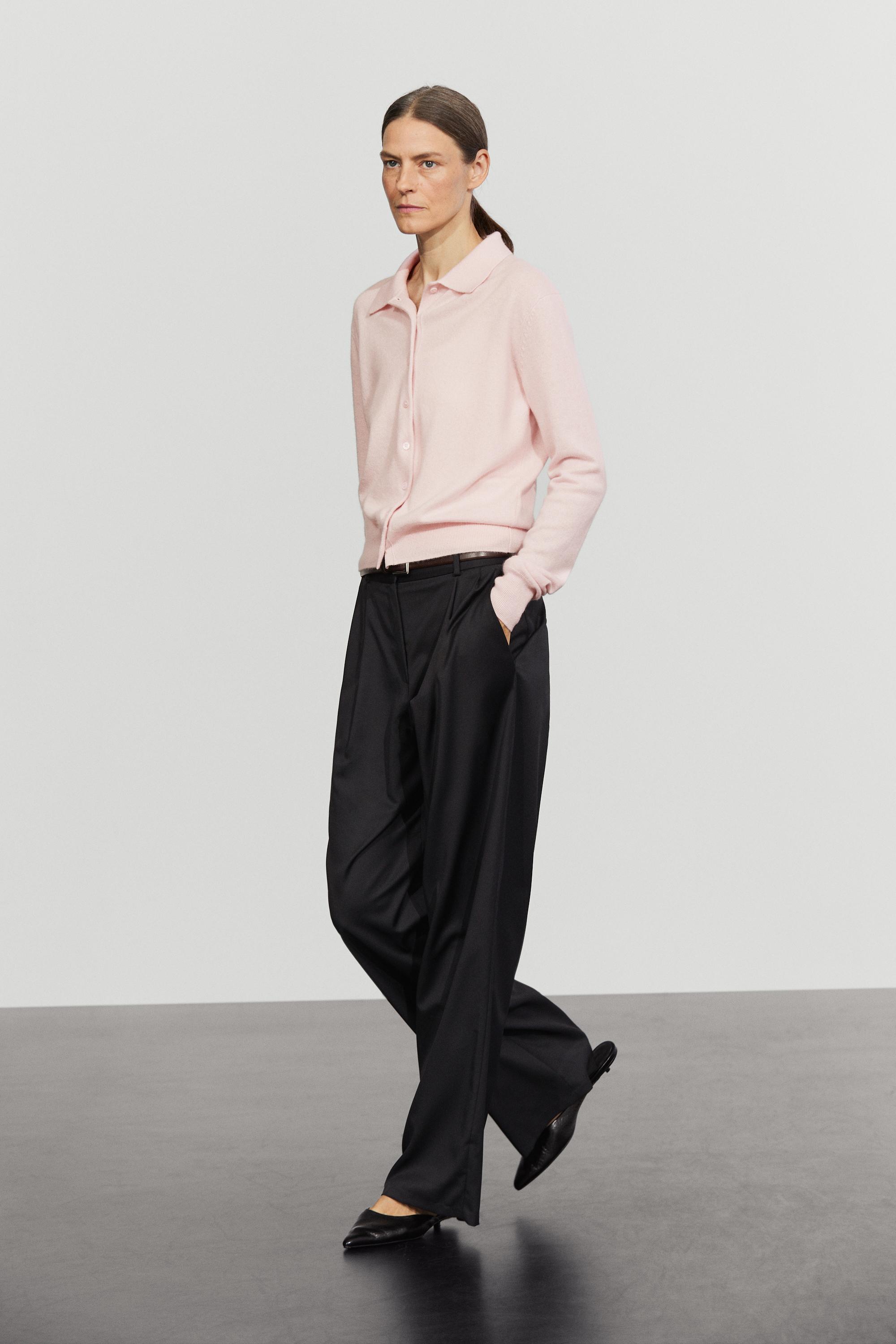 100% cashmere knit polo collar cardigan