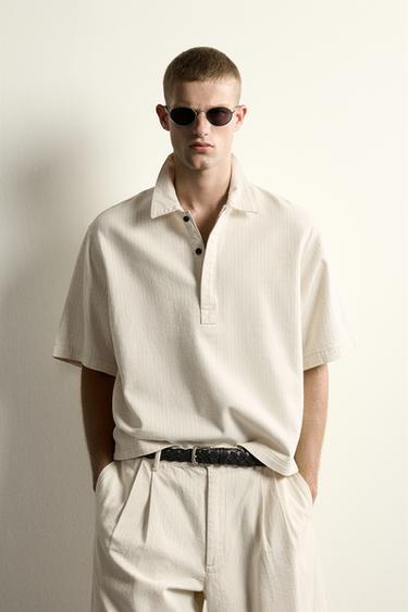 STRIPED BOXY FIT POLO SHIRT - Ecru by Zara
