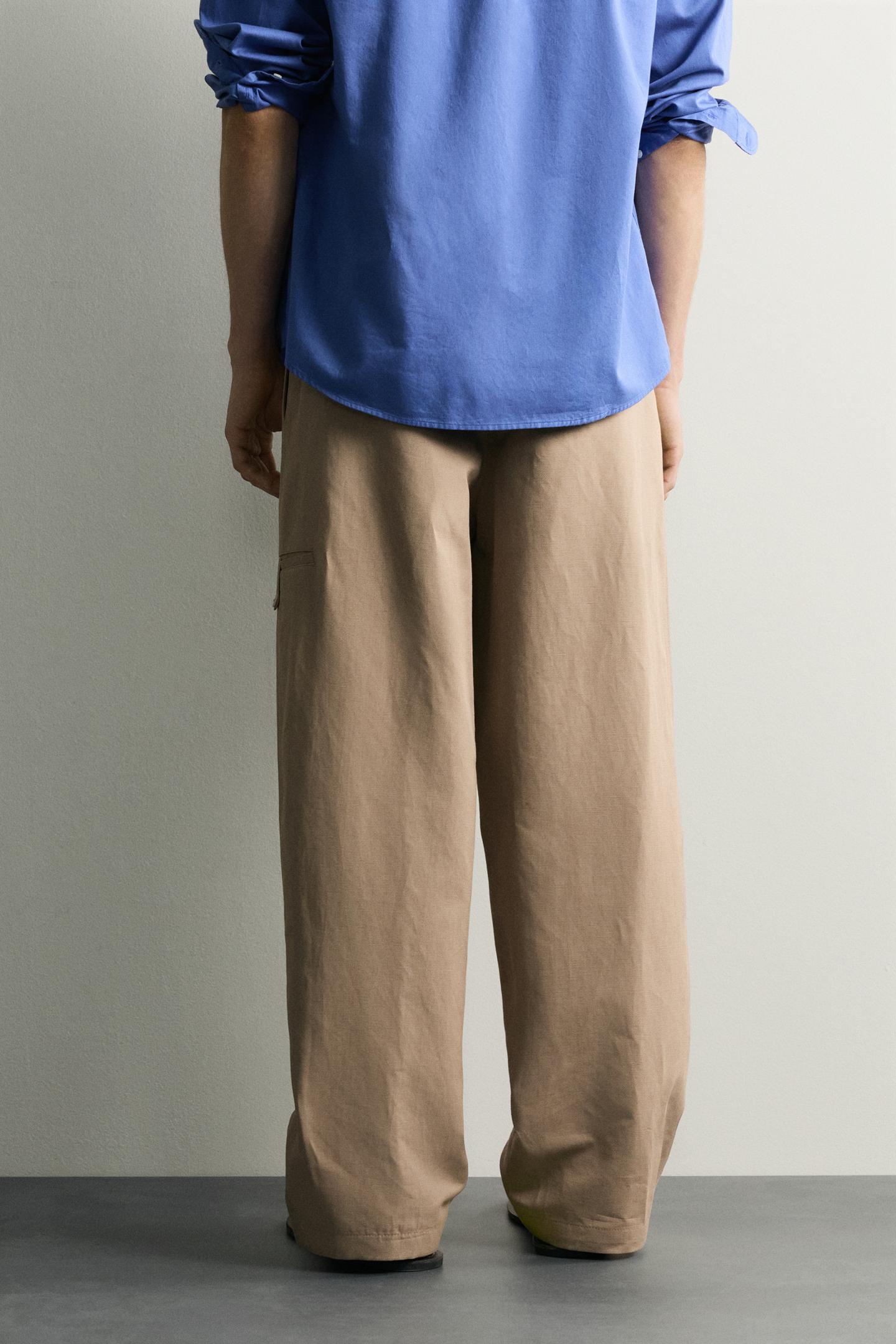 Мужские брюки Zara Relaxed Fit Pleated, цвет: Бежевый — фото 3