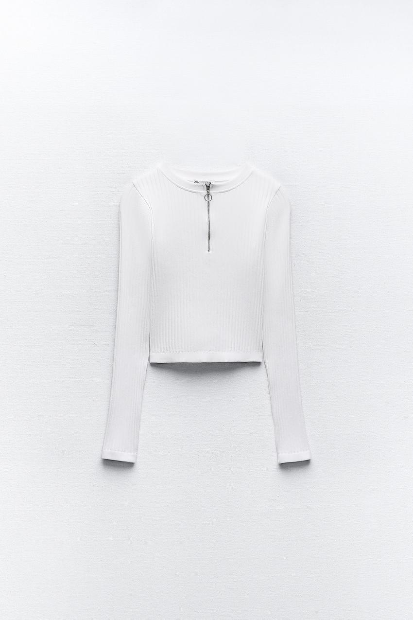 Zara White Knit Rib Top, Women's Fashion, Tops, Longsleeves on