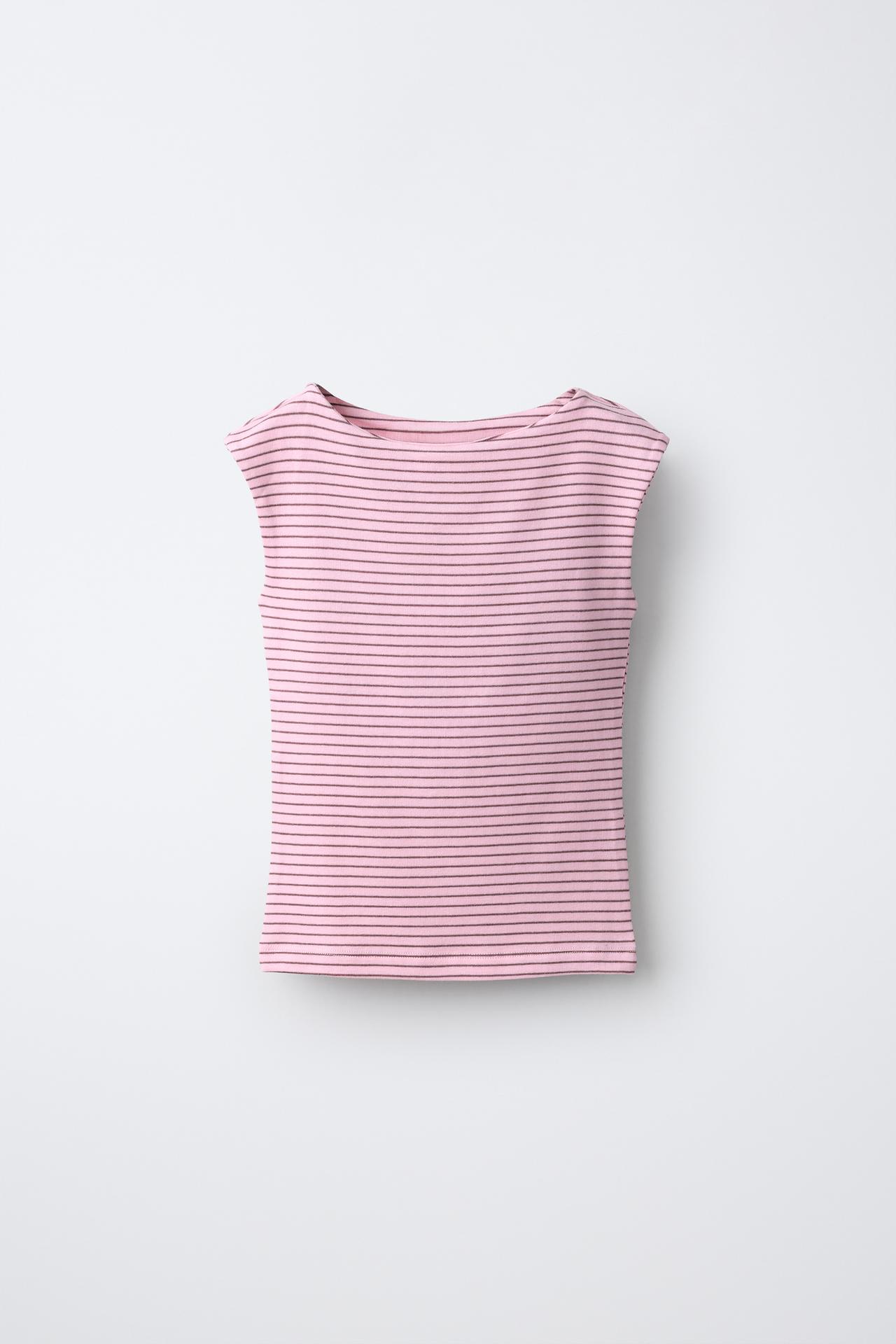 COTTON-MODAL STRIPED T-SHIRT — Pink
