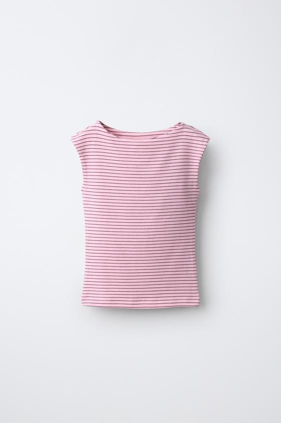 Zara COTTON-MODAL STRIPED T-SHIRT - Pink - Image 0