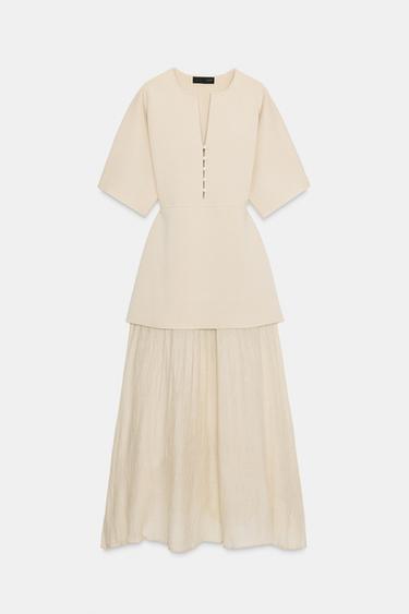 KNIT DRESS WITH MATCHING DETAIL - Ecru by Zara - Image 0