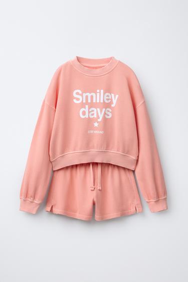 SÆT MED SLOGAN SWEATSHIRT OG BERMUDASHORTS - Fersken fra Zara