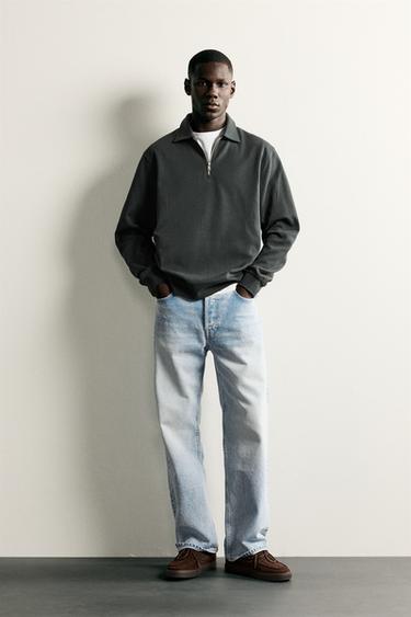 SUDADERA POLO INTERLOCK CREMALLERA - Verde oscuro de Zara - Imagen 0