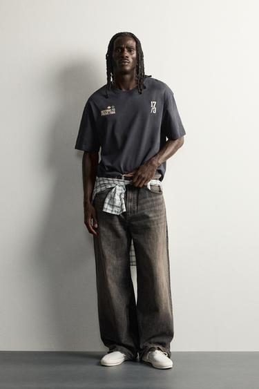 CONTRAST PRINT BOXY FIT T-SHIRT - Navy blue by Zara - Image 0