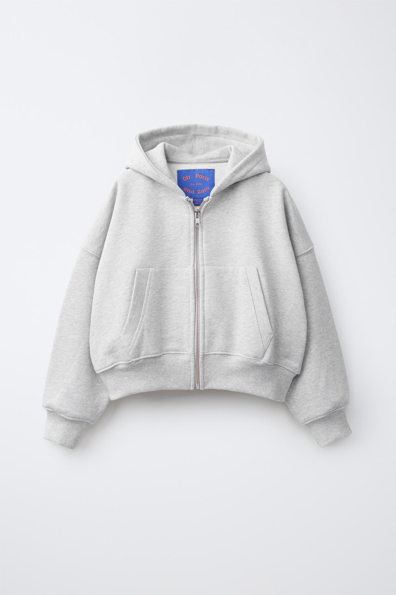 0FR. PARIS X ZARA EMBROIDERED ZIP-UP HOODIE — Gray marl