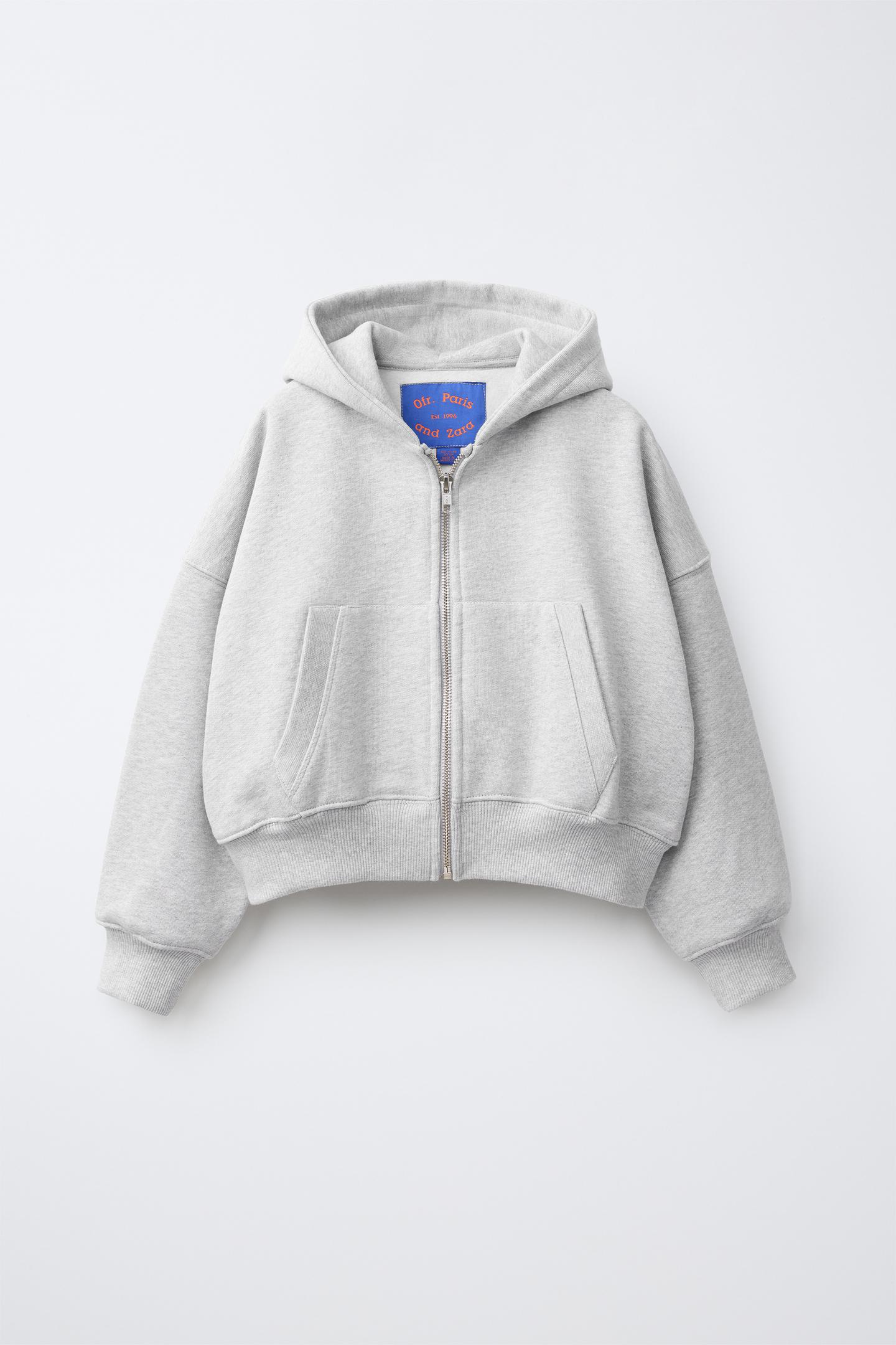 Детское худи Zara 0FR. Paris X ZARA Embroidered Zip-Up, цвет: Серый меланжевый — фото 2
