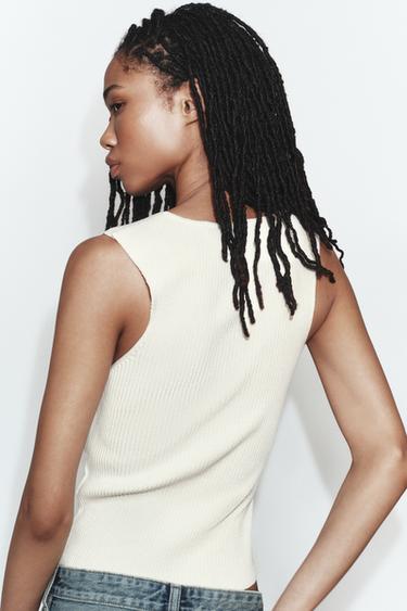 RIBBED KNIT V-NECK TOP - White by Zara - Image 1