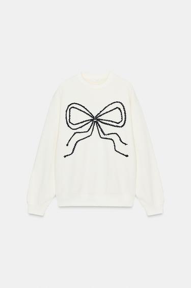 სვიტერი კონტრასტული ბანტით - Zara-ს Oyster-white