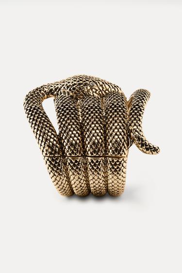 SNAKESKIN PRINT CUFF BRACELET - Aged gold by Zara - Image 3