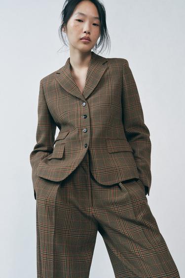 ZW COLLECTION CHECK DARTED TROUSERS - Light brown by Zara - Image 0