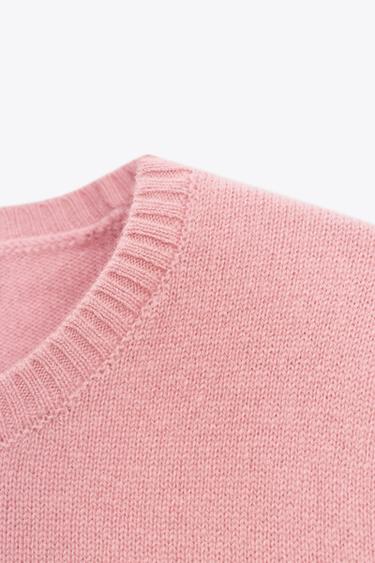 TOP MANCHES COURTES 100 % LAINE - Rose de Zara - Image 4