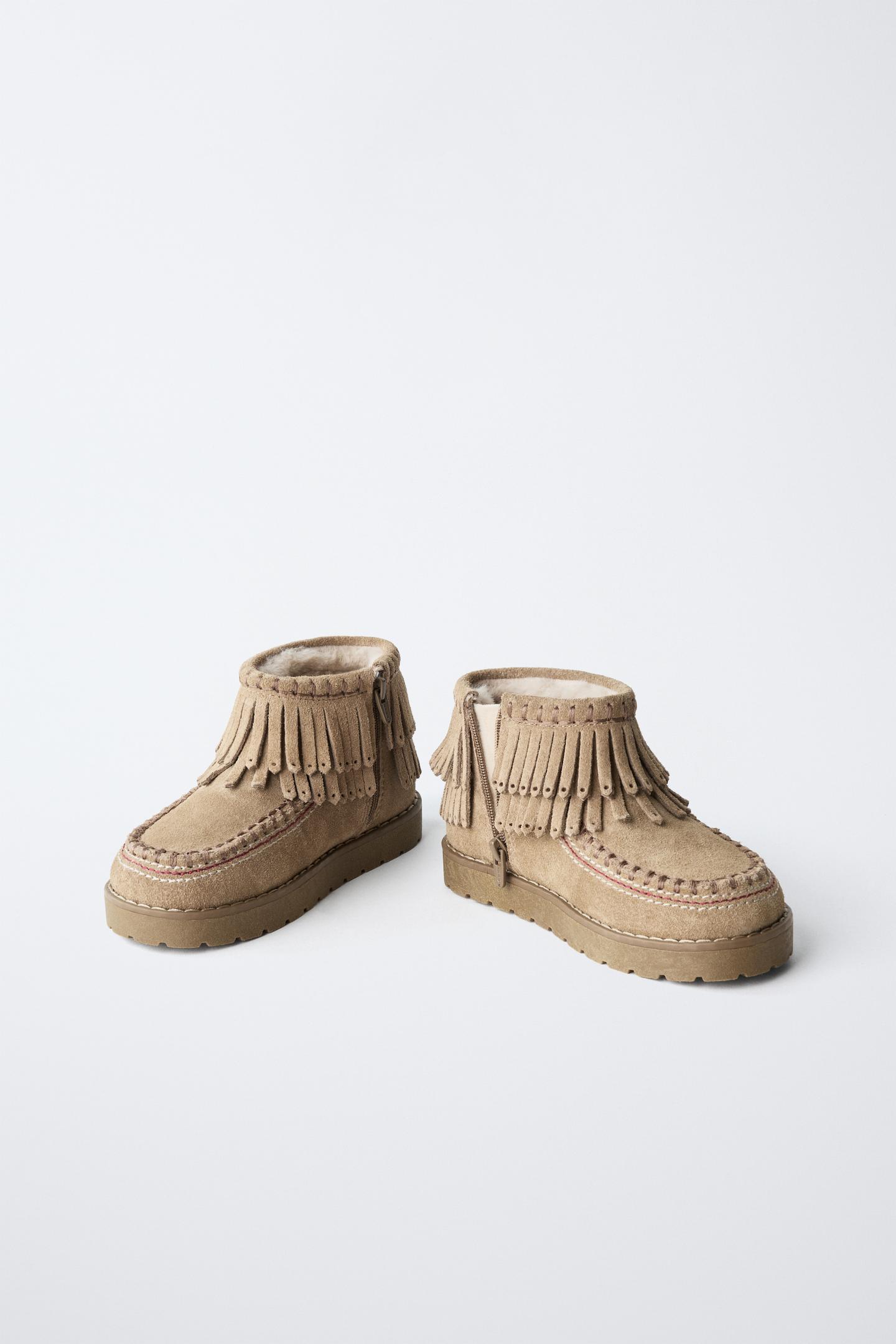 Детские ботинки Zara Leather Fringed Lined Ankle, цвет: Коричневый — фото 3